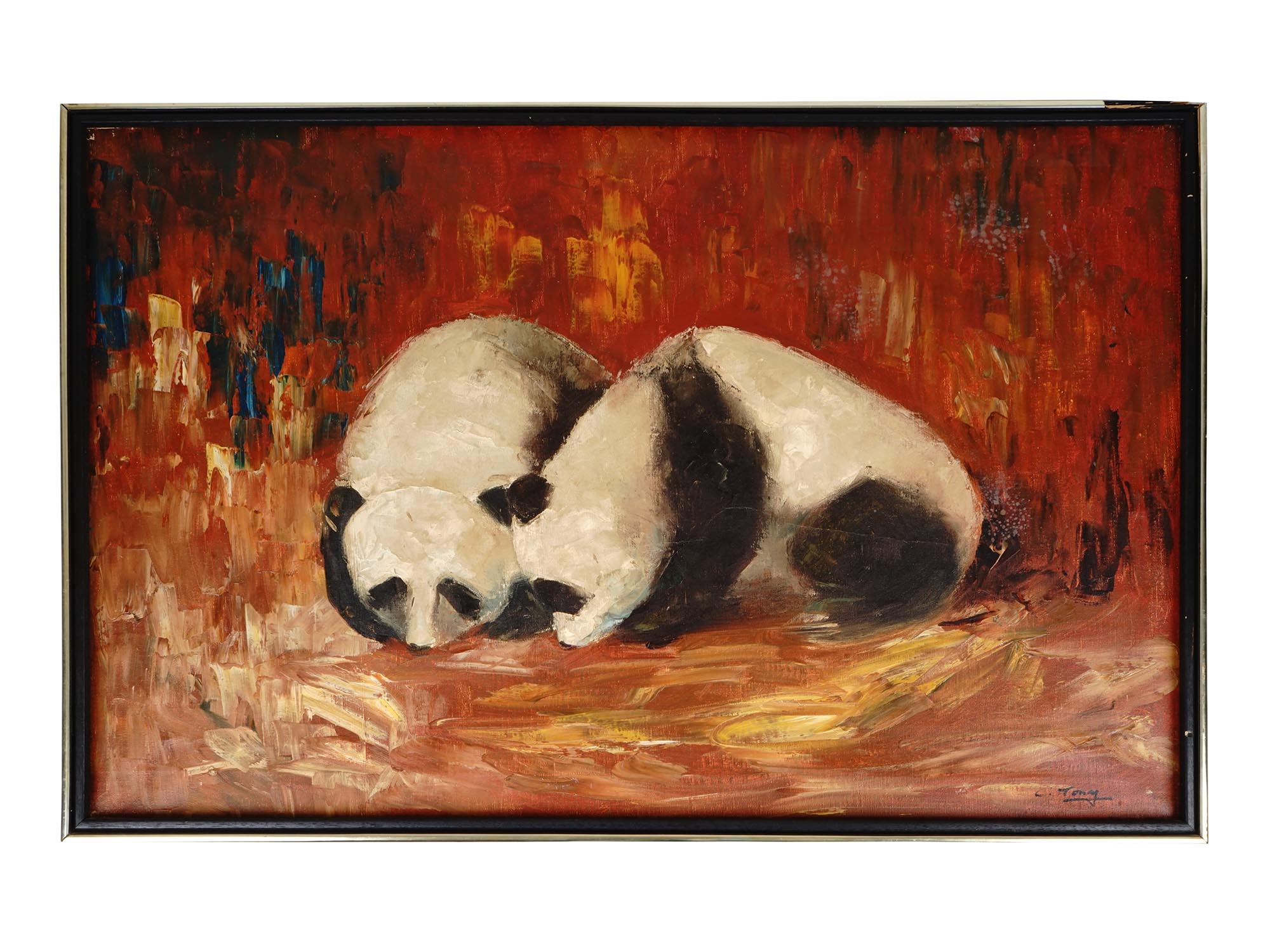 CHINESE OIL PAINTING PANDAS SIGNED BY THE ARTIST PIC-0